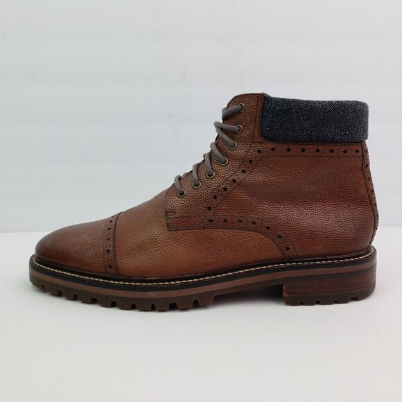 Warfield & Grand Darren Mens Size 8.5 Brown Leather Cap Toe Brogue Boots Shoes - Picture 3 of 12
